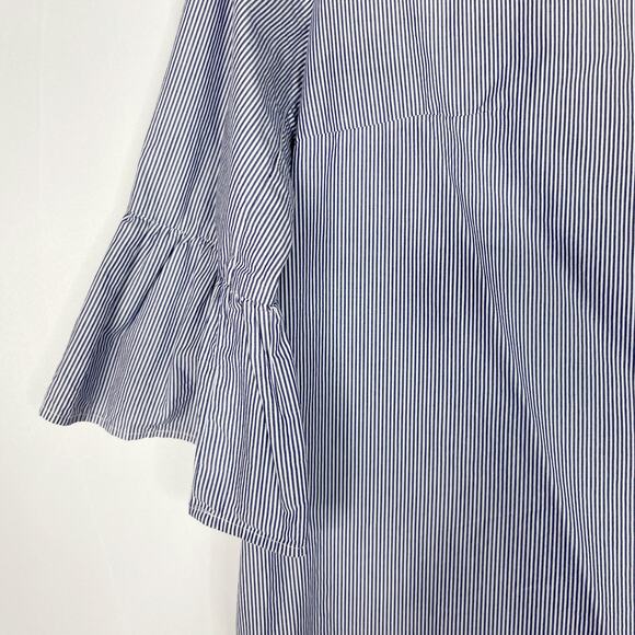 Madewell XSmall XS Blue White Striped Bell Sleeve Blouse Top 3/4 Sleeve Cotton - Picture 5 of 11